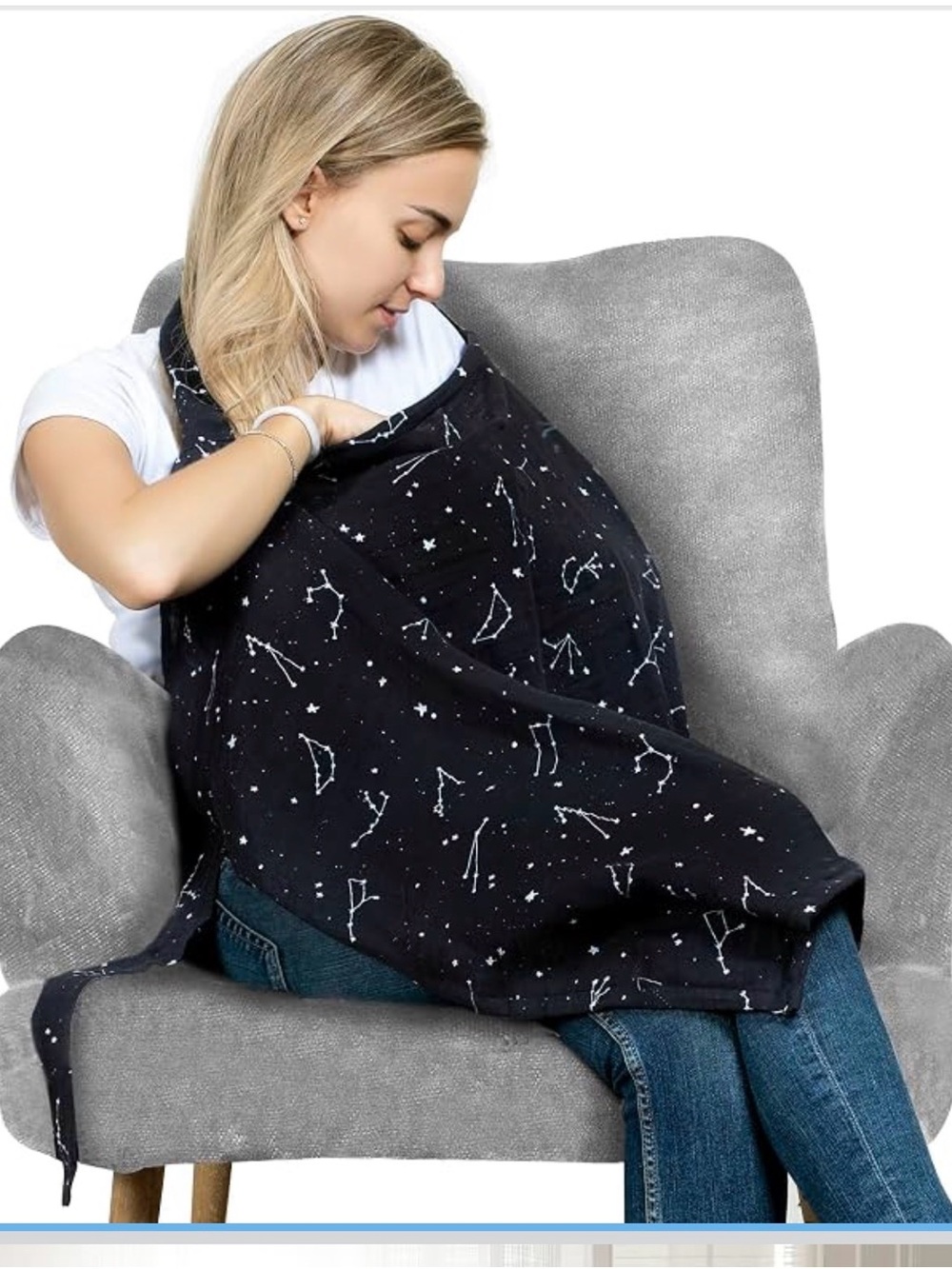 Nursing Cover Breastfeeding Shawl - Black Constellation Print